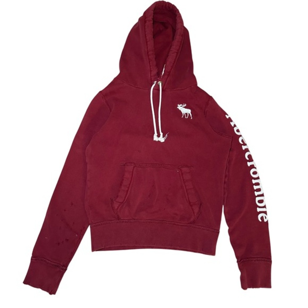 Vintage Y2K Abercrombie Fitch Mens Maroon Moose Muscle Distressed Hoodie Faded M